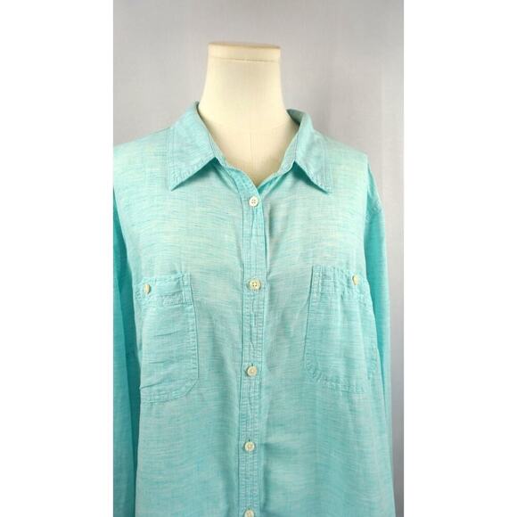 Chaps Wintergreen Mint Button-Down Blouse 2X - Picture 3 of 7
